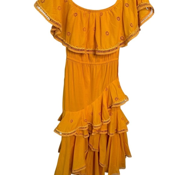 MISA Los Angeles Bethina Eyelet Off Shoulder Ruffled Dress Marigold Yellow XS - Picture 7 of 13